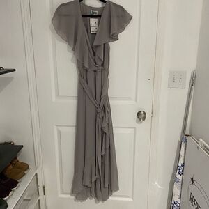 Show Me Your Mumu Grey Chiffon Ruffle Maxi Wrap Dress Womens Size Medium